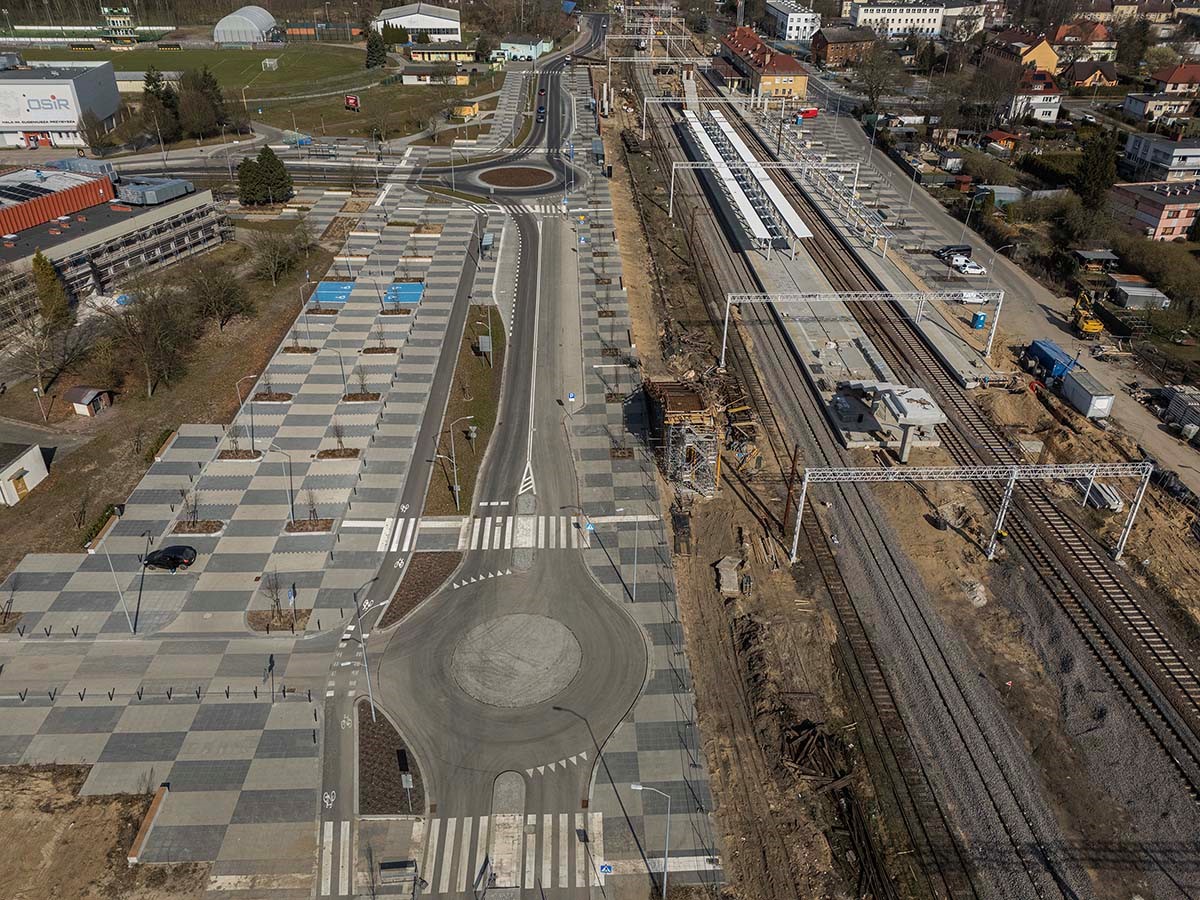 Budowa węzła komunikacyjnego Police – ujęcie z drona